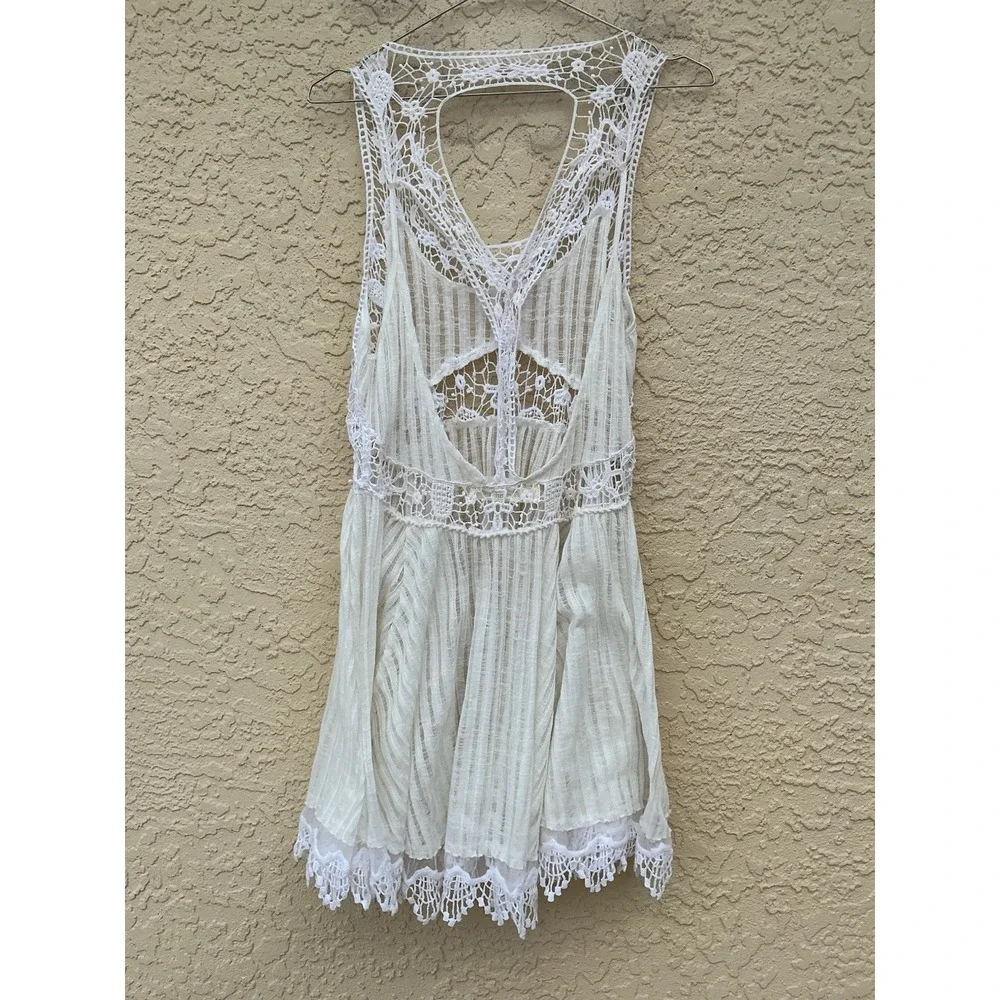 Vintage Havana Boho Swim Cover Up Beach Tank Top  White Crochet Lace Cottagecore - Picture 4 of 6